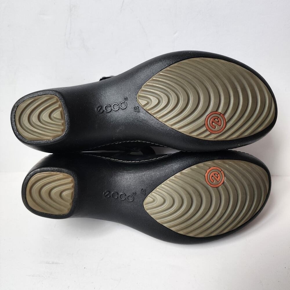 ECCO Shoes Womens Size 37 EU 6.5 US Clogs Mary Jane Wedge Black Leather Buckle - Picture 10 of 11